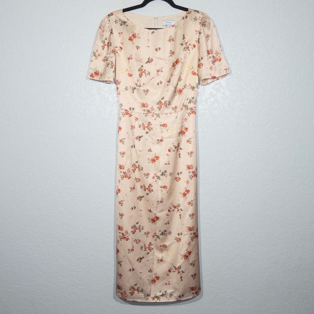 Rihoas Blush Pink Floral Sateen Midi Dress Size‎ Medium